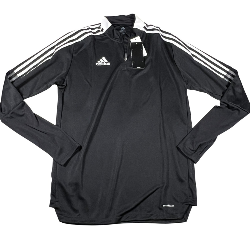 Adidas Mens Tiro 21 Training Top Black White Quarter Zip Pullover Medium NEW